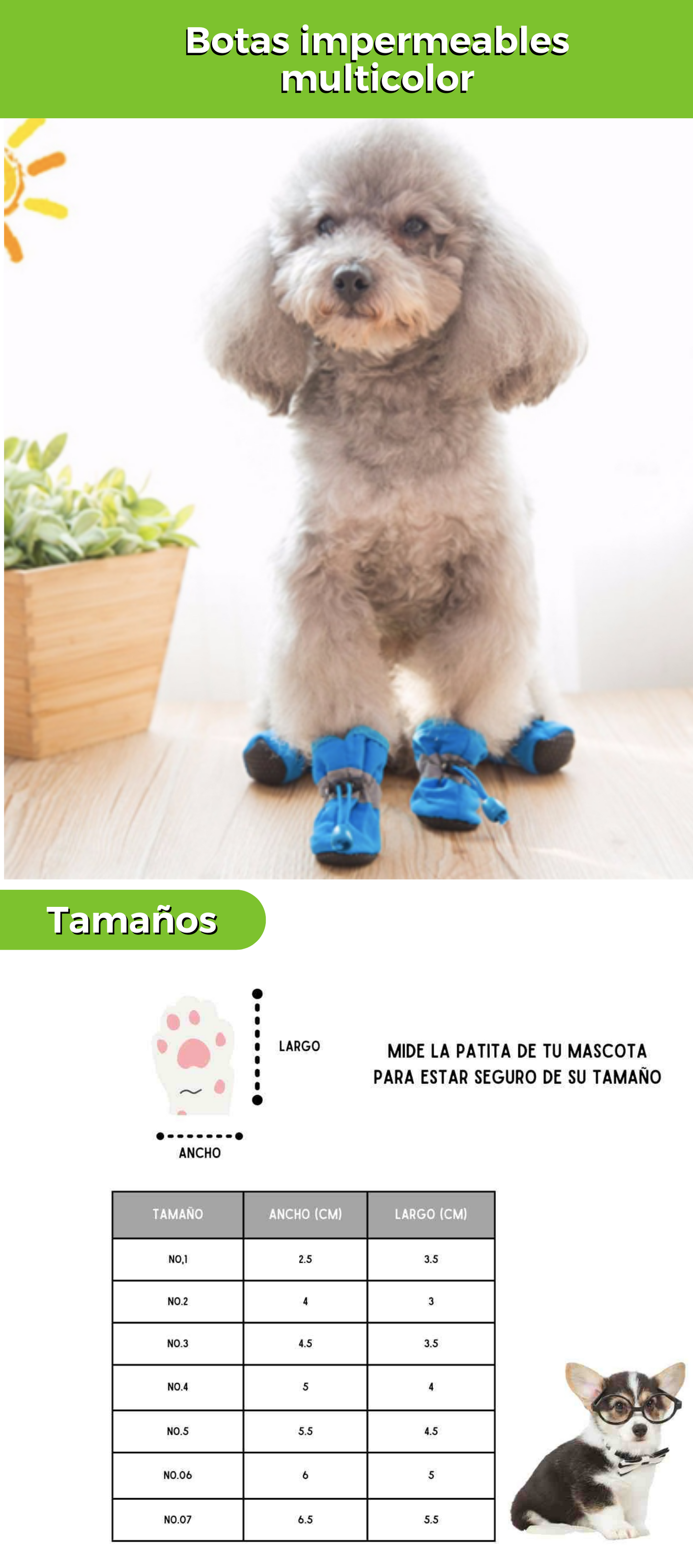 Botas impermeables acolchadas multicolor para perros y gatos