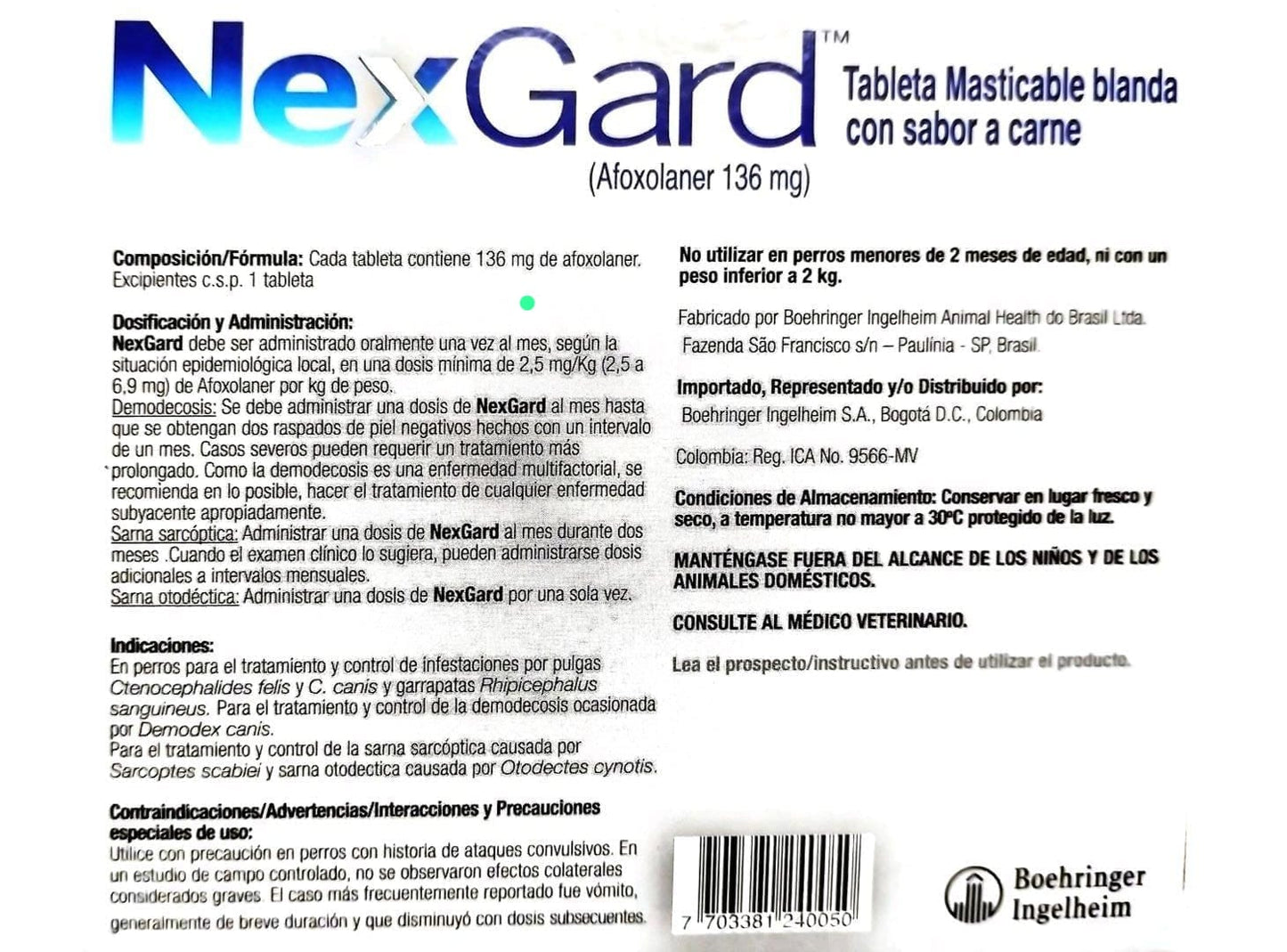 Nexgard perros desparasitante de pulgas y garrapatas